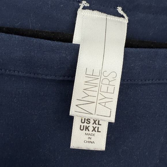 Marla Wynne Layers Boxy Square neck top size XL 3/4 Sleeve Navy Blue Split Hem - Picture 7 of 7